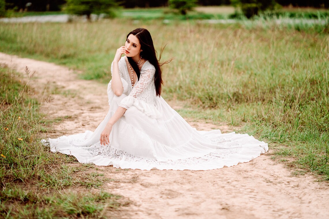 Sexy Vow Renewal Dress Flowy Beach Wedding Dress Long White | Etsy