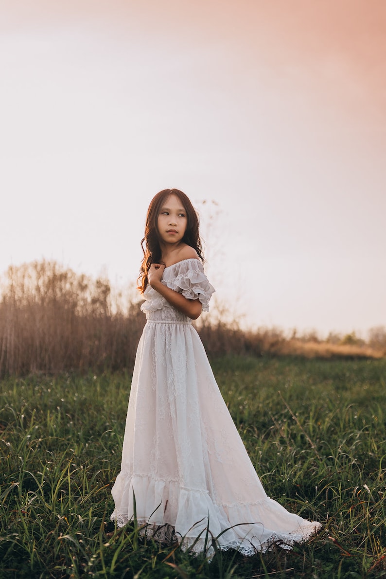 Lace Flower Girl Dress, Boho Lace Dress, Rustic Flower Girl, First Communion Dress, Girls Couture Dress, Girls Maxi Dress, ANABELLE image 4