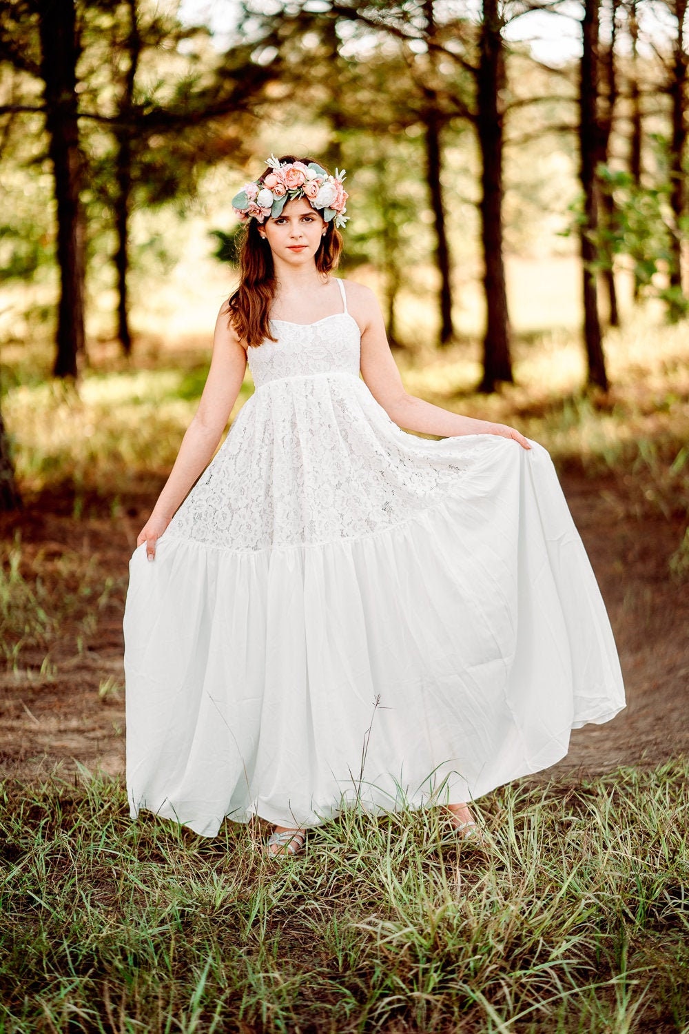 Rustic Lace Jr Bridesmaid Dresses Long Flowy Beach Flower Etsy