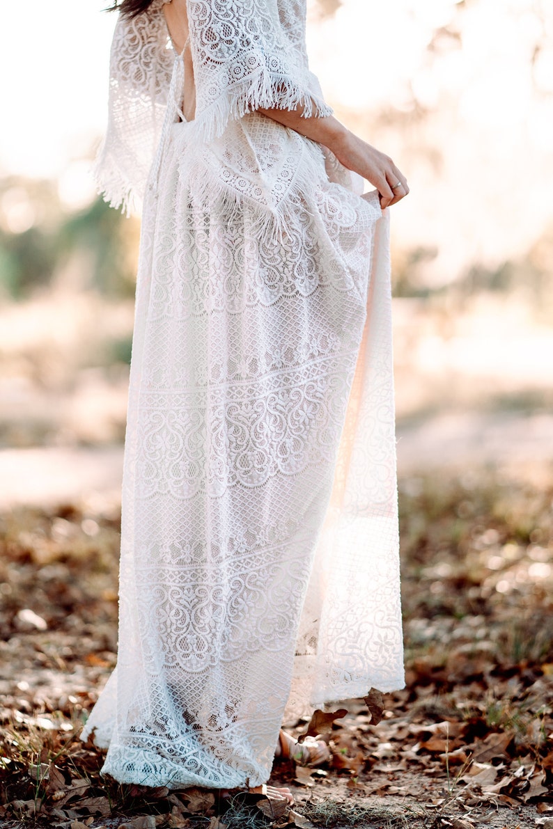 Boho Elopement Maxi Dress Vintage Lace Wedding Dress With Etsy