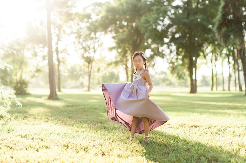 Lavender Purple Easter Dress Heirloom Summer Floral Dress Floral Embroidery Little Girls Twirl Dress Cotton High Low Dress Spring Bloom