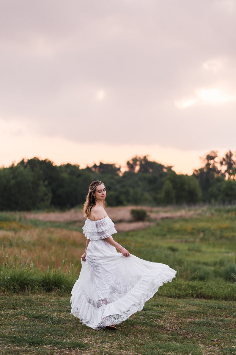 Bohemian Hippie Vow Renewal Dress, Vintage Inspired Lace Maxi Dress, Simple Boho Wedding Dress, Mexican Wedding Dress, ANABELLE image 2