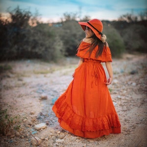 Burnt Orange Jr Bridesmaid Dress, Fall Flower Girl Dress, Bohemian Off the Shoulder Dress, Hippie Girl Maxi Dress, Rusty Orange Dress ISLA image 8