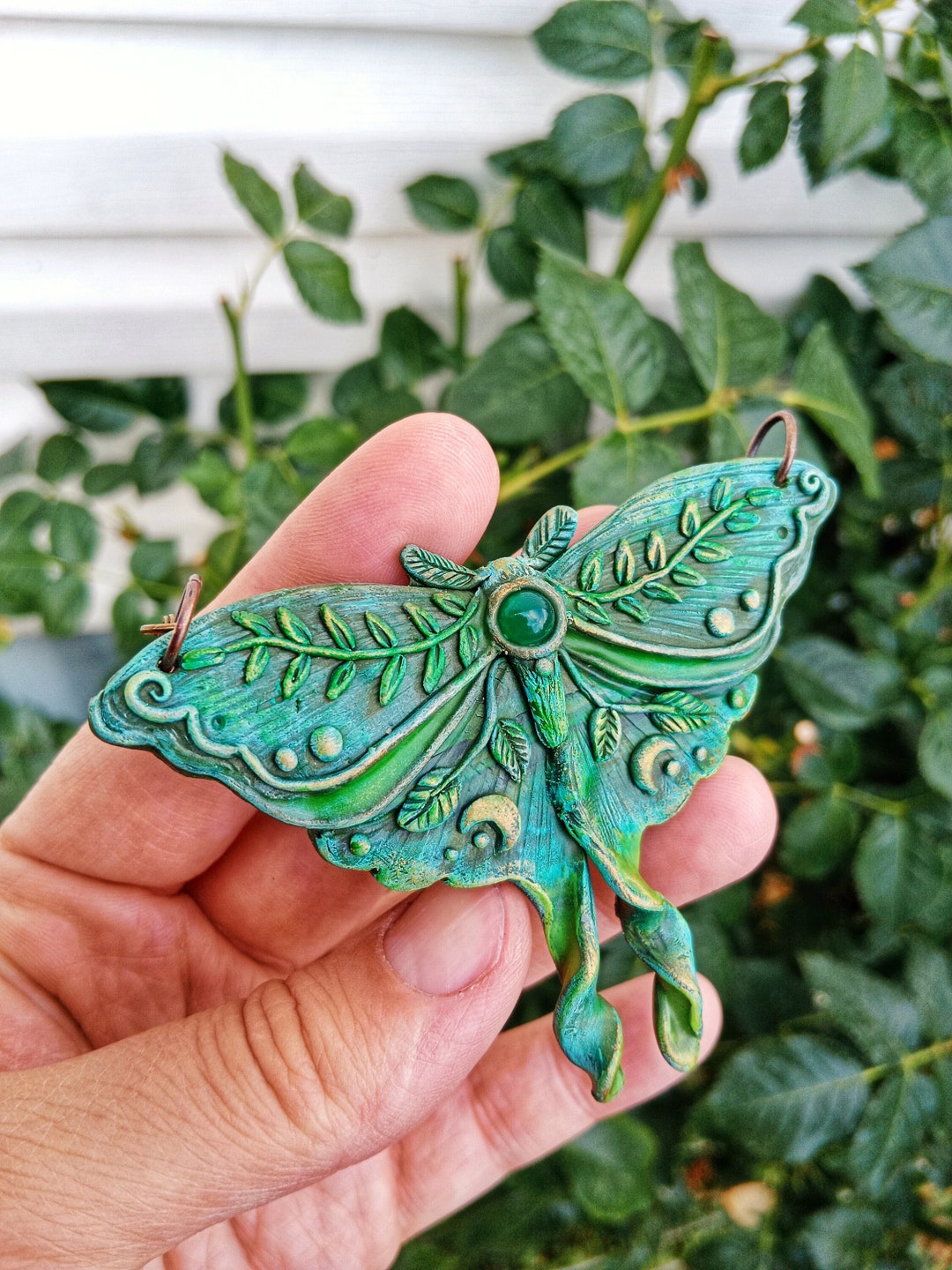 Luna Moth Fantasy Pendant Polymer Clay Moth Insect Jewelry Lunar Talisman Moth Spirit Witch