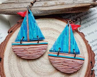 Boat earrings - seaboats - beach earrings - polymer clay sea inspired earrings