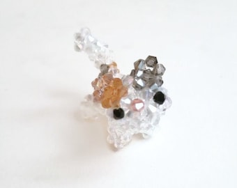 Crystal Beaded Tricoloured Cat Figurine, Kawaii Mini Cat Figurine,  Cute Cat Miniature, Lovely Cat Room Decor Ornament