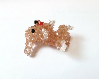 Cute Playful Happy Dog Figurine, Crystal Beaded Poodle Miniature, Cute Roll Over Brown Dog Mini Figurine, Gift for Dog's Mum Gift for Her