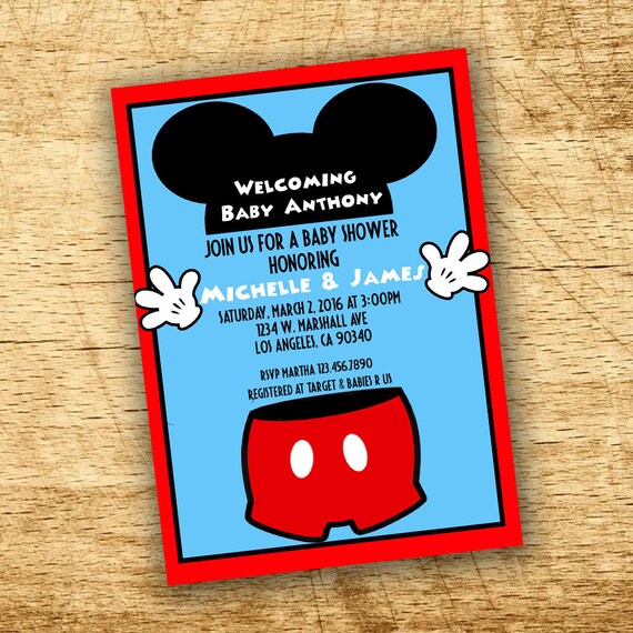 Mickey Mouse Baby Shower Birthday Party Invitations Etsy