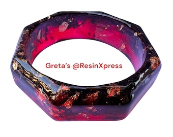Handmade Red Resin Dragon Bangle: Gold Flake Octagon