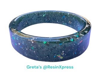Wild Canopy – Jungle Green Resin Statement | Handmade Wide Resin Art | Silver Foil & Holographic Sparkle