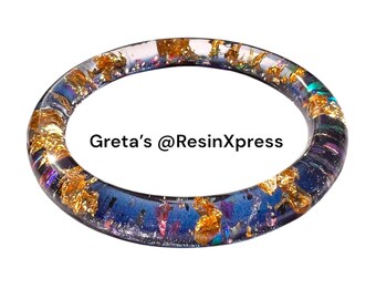 Handmade Gold Leaf Resin Bangle: Iridescent Emerald, Blue & Violet