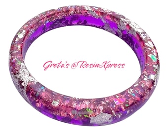 Holographic Resin Bangle: Pink Purple Glitter Bracelet with Silver Foil