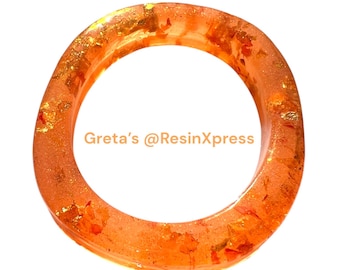 Handmade Peach Resin Bangle: Gold Leaf, Rose Petal Botanical Bracelet