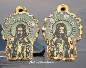 Freya Earrings: Norse Goddess Resin Dangles - Gold Mythology Jewelry