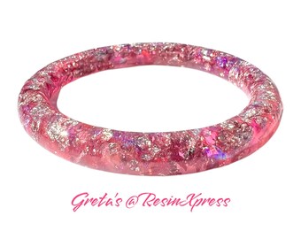Color-Shift Resin Bangle: Pink, Magenta, Purple with Holographic Foil
