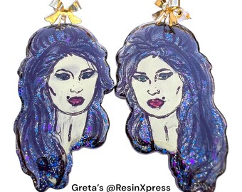 Amy Winehouse Inspired Resin Bow Earrings: Handmade Statement Jewelry