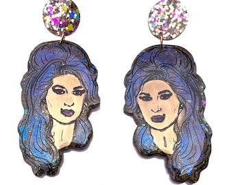 Amy Winehouse Earrings Handmade Iridescent Glitter Resin Drop Statement Jewelry