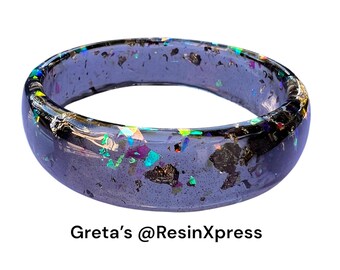 Handmade Wide Resin Bangle: Holographic Flakes, Smoky Liquorice