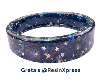 Handmade Cobalt Resin Bangle: Holographic Square Edge Bracelet (6.5cm)