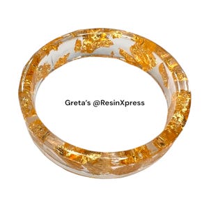 Wide Clear Resin Bangle with Gold Foil Accents – Handmade Square Profile Bracelet - Unique Resin Bracelet Gift for Her