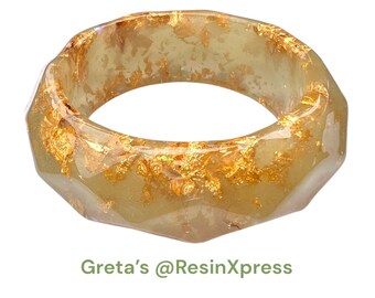 Handmade Sage Resin Bangle: Chunky Gold Foil Statement Cuff