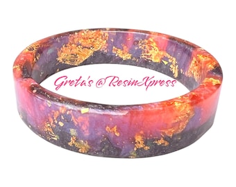 Handmade Galaxy Resin Bangle: Gold Foil Flakes, Wide Square Bracelet
