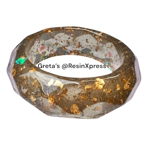 Smoky Smooth Coffee Resin Bangle – Beautiful Faceted Bracelet with Gold Foil Flakes & Holographic Sparkle – Handmade Chunky Resin Jewelry
