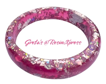 Holographic Glitter Resin Bangle: Hot Pink & Silver Foil Bracelet