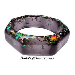 Octagonal Resin Bangle with Gold Specks & Holographic Shards – Handcrafted Statement Jewelry