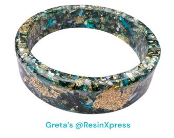 Handmade Teal Resin Bangle with Gold Leaf and Holographic Shards