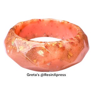 Dreamy Pink Resin Bangle with Real Rose Petals & Gold – Faceted Handmade Bracelet - Gift for her