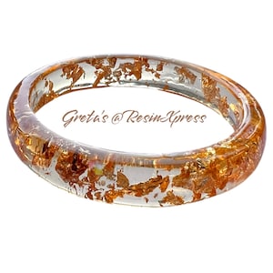 Gold Flake Resin Bangles – Honey-Tinted Handmade Jewelry | Two Sizes Available | Unique Resin Bracelet Gift for Her