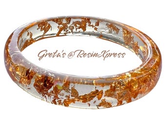 Honey Tinted Gold Flake Resin Bangle – Handmade Statement Jewelry