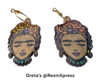 Frida Kahlo Earrings – Iridescent Fuchsia Bloom Resin Dangles – Bold Handmade Statement Jewelry