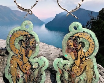 Handmade Capricorn Mermaid Earrings: Glittery Astrology Jewelry