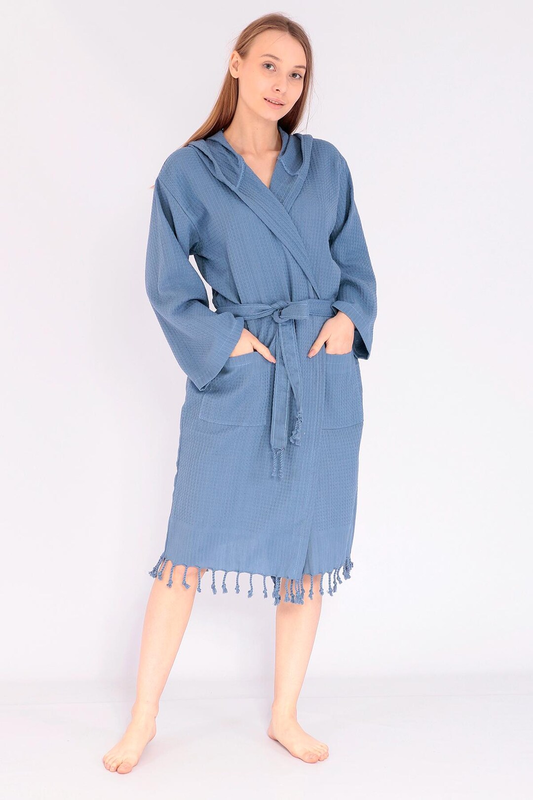 Ye Robe Organic Cotton Blue Unisex Waffle Robe, Pure Cotton Bathrobe, Waffle ...