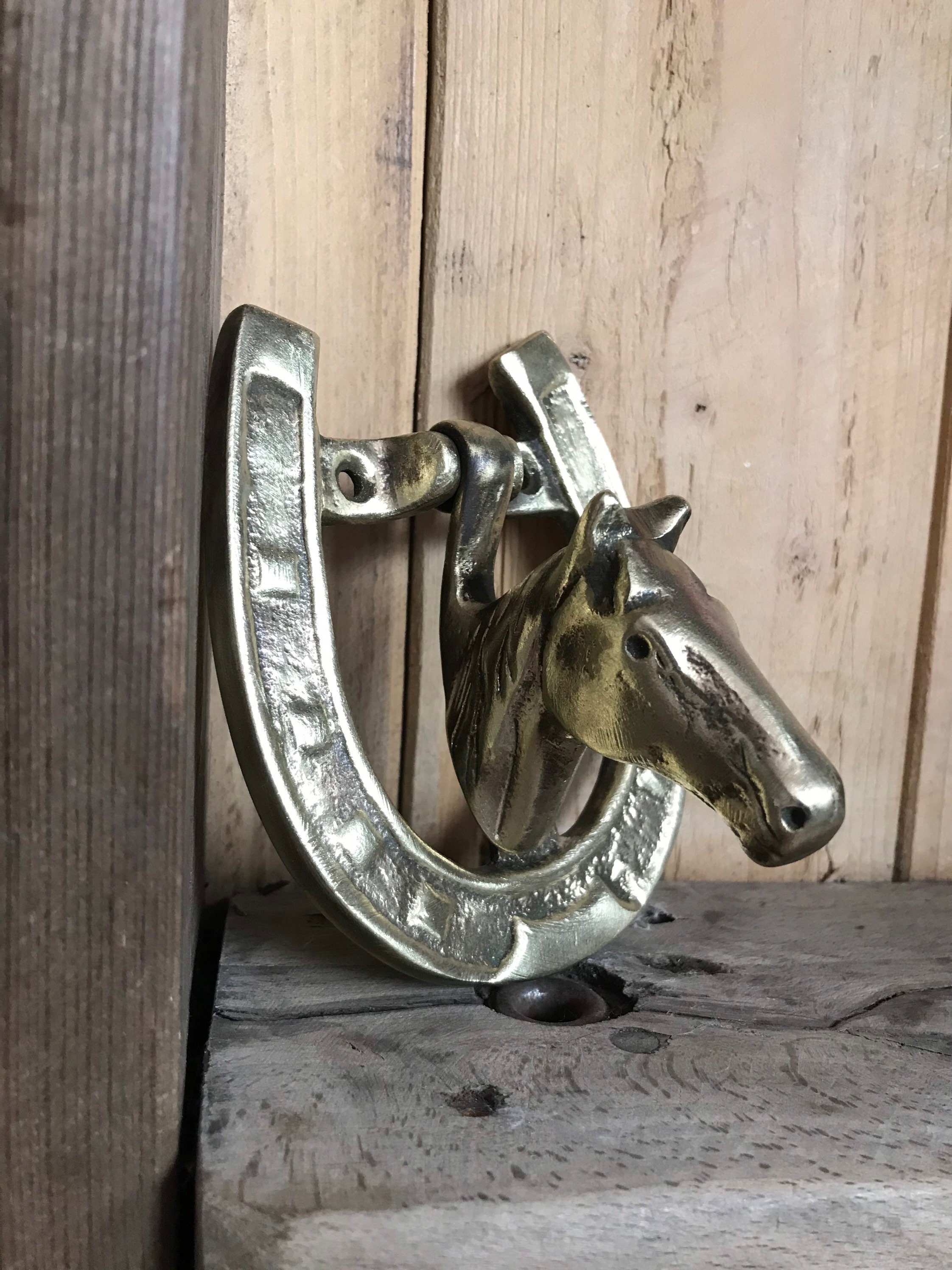 Solid Brass Door Knocker Vintage Horse Head With Horseshoe. Etsy