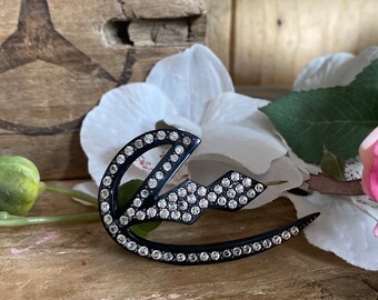 Vintage 1930s ideal gift Art Deco Black Bakelite & Rhinestone Brooch collectible costume jewellery