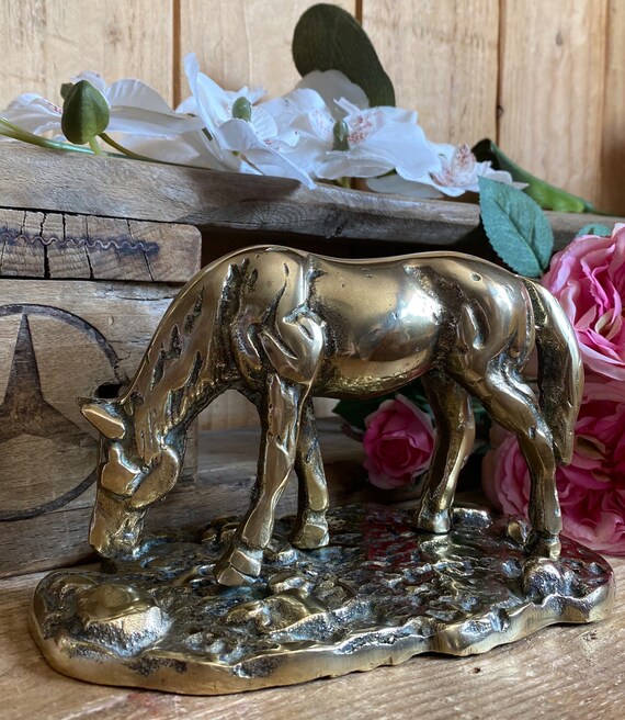 Vintage Solid Brass Horse Sculpture Equestrian Collectible Etsy