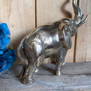 Vintage brass figurine large elephant collectible ideal gift elegant safari home decor ornament Africa good fortune lucky charm image 3