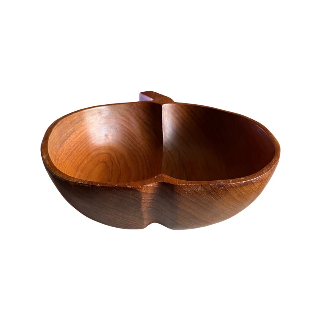 Vintage Handturned Fruit Bowl Appleshaped Teak Wood Salad Bowl Gift