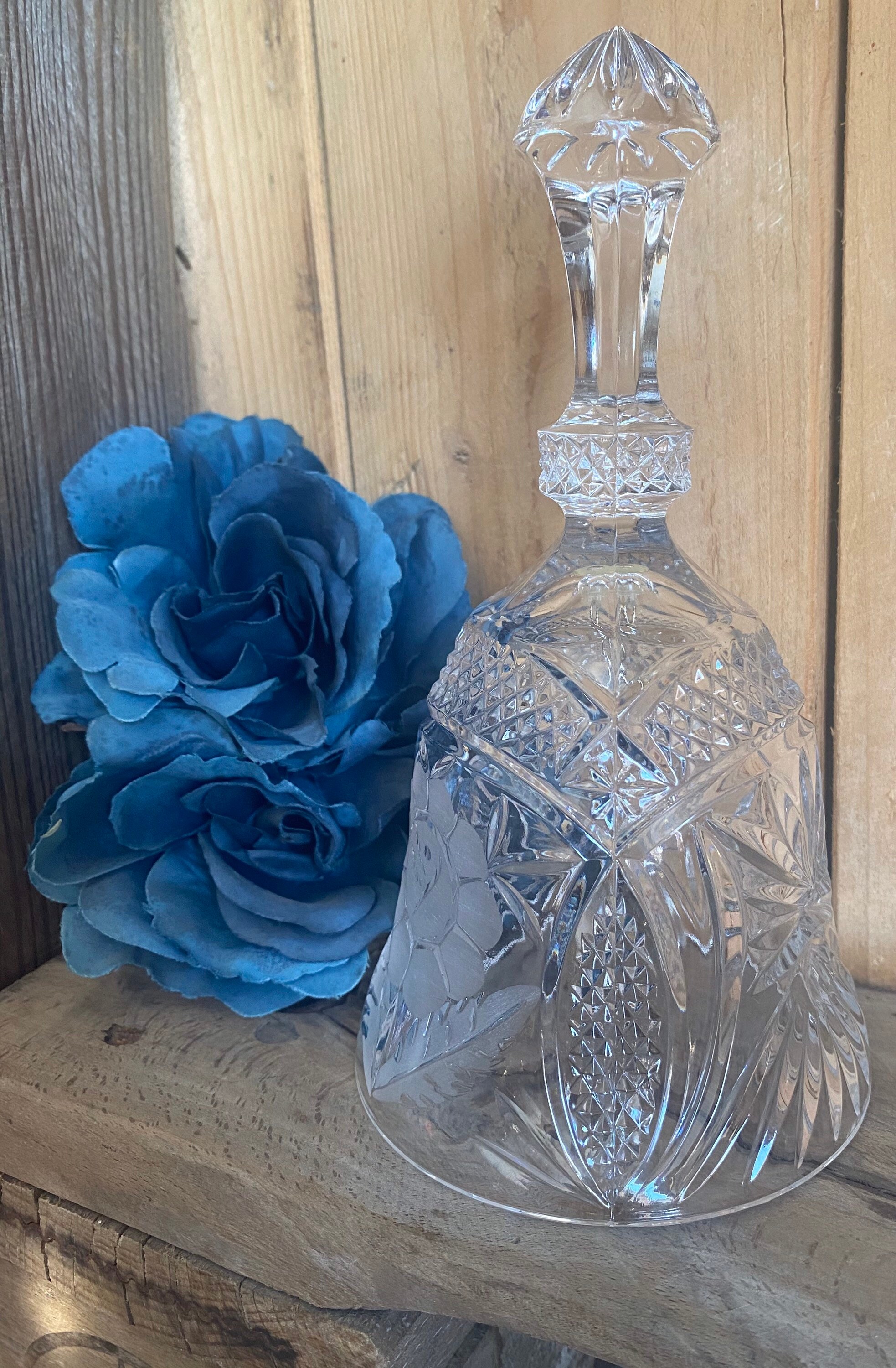 Vintage Etched Crystal Glass Handbell Ideal Gift Service Ringer 1930s