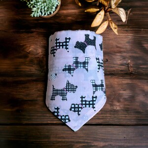Handmade Scottie Dog Bandana: Pink & Black Collar Accessory-Slides on Collar