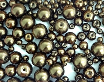 200 Assorted Sizes 4mm 6mm 8mm 10mm Glass Pearl Beads Bronze