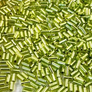 Miyuki Bugles Beads 3mm Silver Lined Chartruse 9.5 grams Sewing, Embroidery, Embellishments, Crafts CLEARANCE