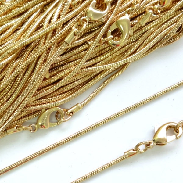 5 Gold Plated Necklace Snake Chains, 22ct Gold Plated Chains 16 18 Inches