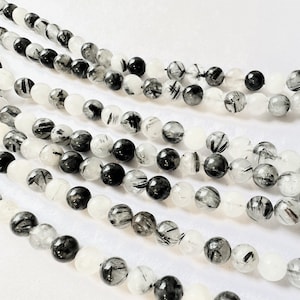 Natural Black Rutilated Quartz Beads 6mm 8mm 16 Inches Beads