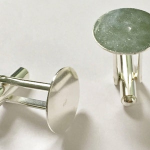 10 Silver Plated Cufflink Blanks Flat Pad 15mm
