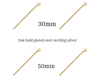 10 スターリングシルバー アイピン 30 mm 50 mm 24K ゴールドメッキ 金具 ジュエリー製作