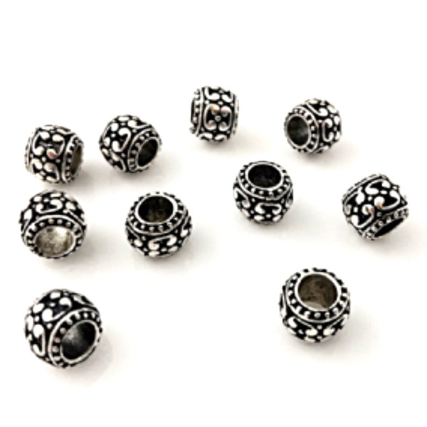 10 Antique Silver Pandora Style Beads, 10x9mm European Charm Beads